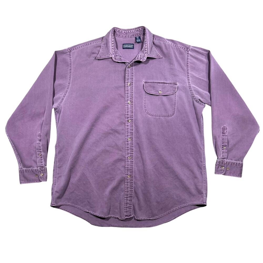 Vintage 90s Lands’ End Shirt Men’s XL Tall Faded Purple Plum Button Up Cotton